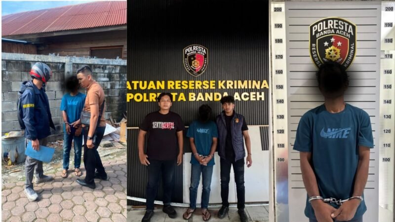 Personel Unit IV PPA Satreskrim Polresta Banda Aceh mengamankan pria berinisial NUR atas dugaan KDRT dan penganiayaan terhadap anak di Desa Setui, Jumat (30/10/2026). Foto: Dok. Polresta Banda Aceh